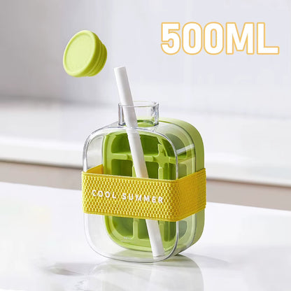 ChillSip Bottle Set – Stylish Water Bottle with Straw & Zero-Contact Ice Cube Tray